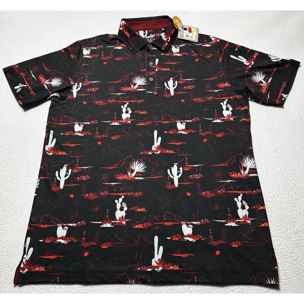 Puma MATTR Bushland Golf Polo Black Intense Red Mountains Desert Cactus NWT New - Picture 2 of 11